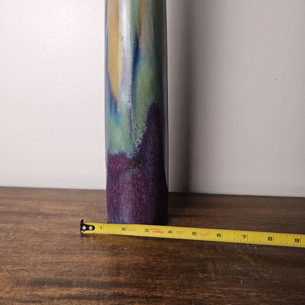 Art Pottery Drip Glaze Vase Iridescent Stoneware Signed 14